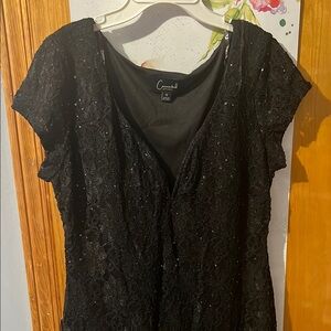 Connected Apparel Black Sequin Cap Sleeve Blouse